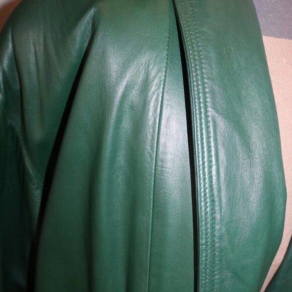 Womens Leather Swing Coat Green XS-S Soft Lambskin Y2K 80s-90s - Picture 3 of 12